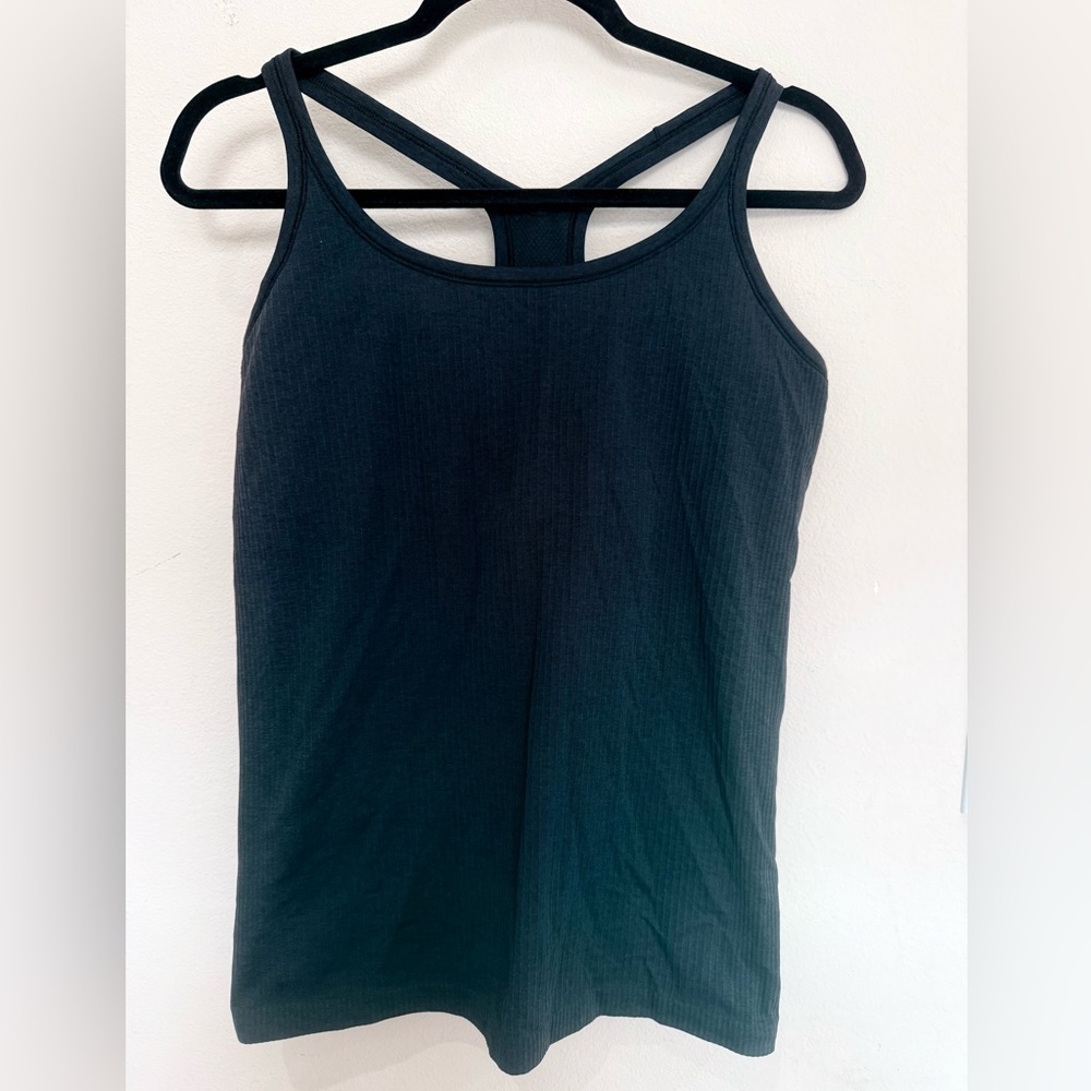 Lululemon Ribbed Racerback Black Athletic Tank Top with Bra Size 12